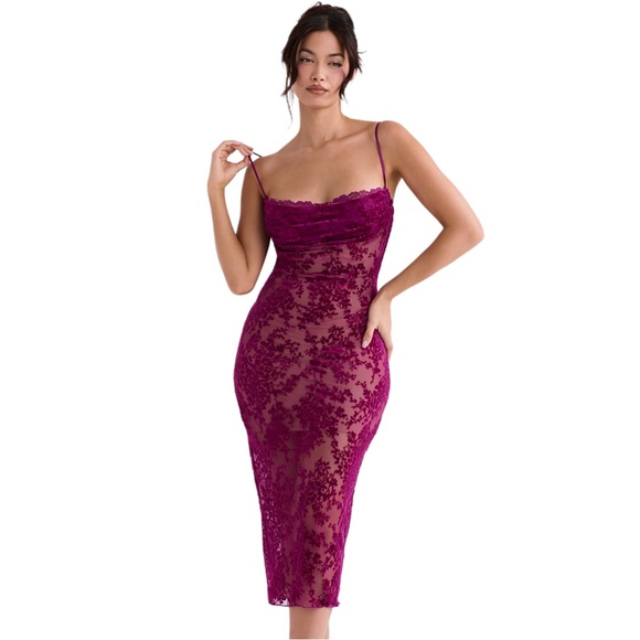 House of CB Ione Cranberry Devore Midi Dress | Size M - Picture 1 of 14